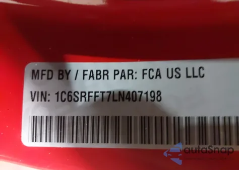 2020 Ram 1500 Big Horn z USA, uszkodzony, nr VIN 1C6SRFFT7LN407198